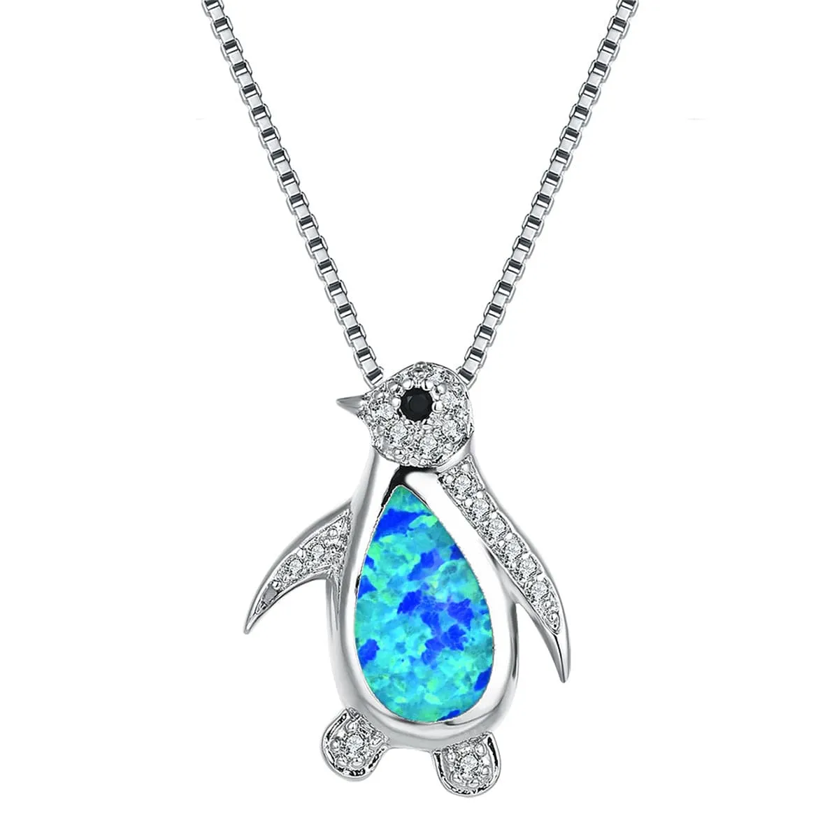 Blue Opal & Cubic Zirconia Penguin Pendant Necklace