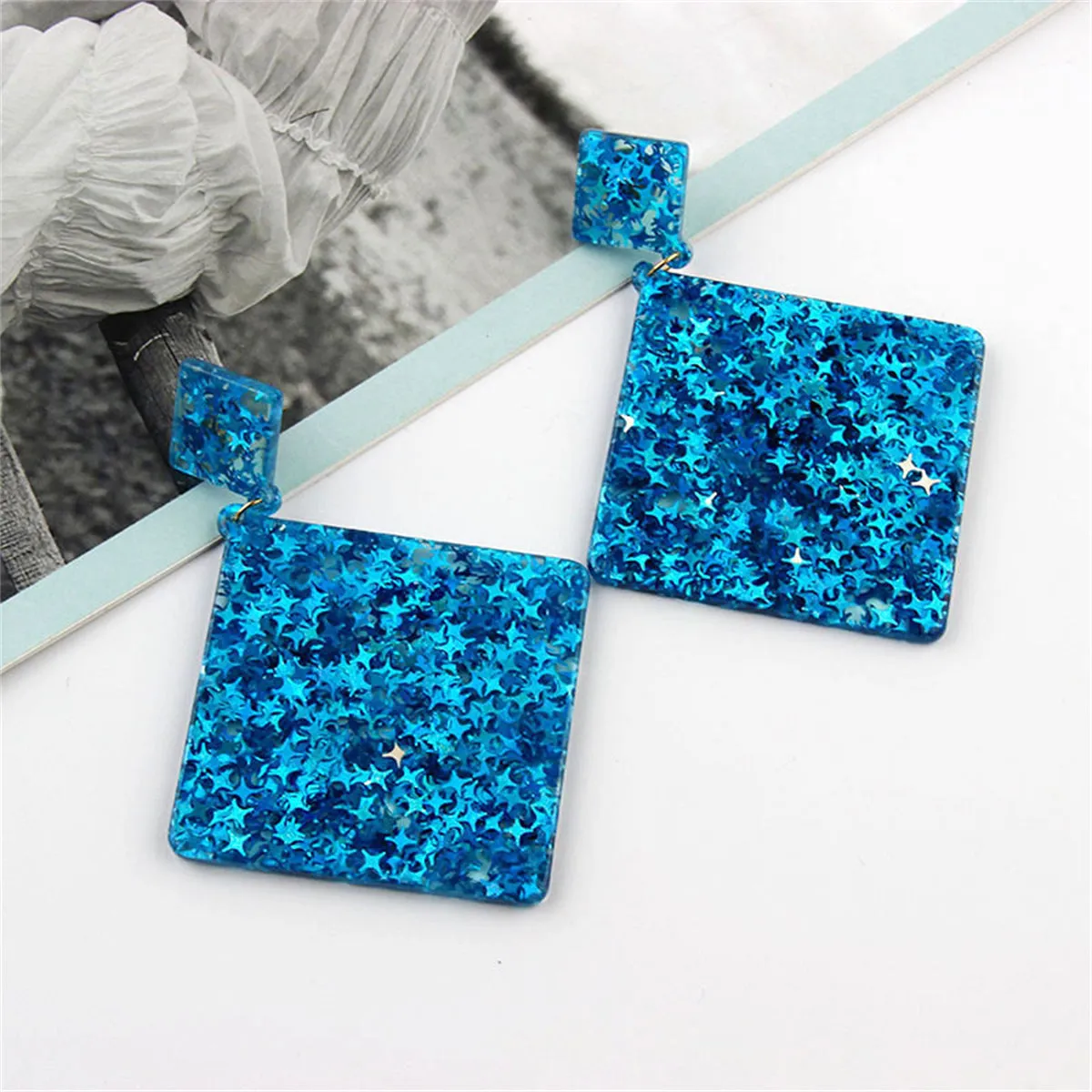 Blue Resin & 18K Gold-Plated Star Rhombus Earrings