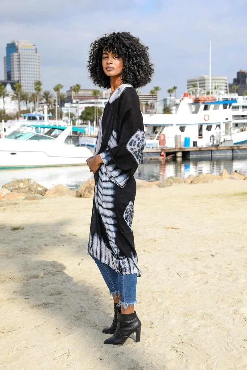 Blue Tie Dye Long Kimono Duster