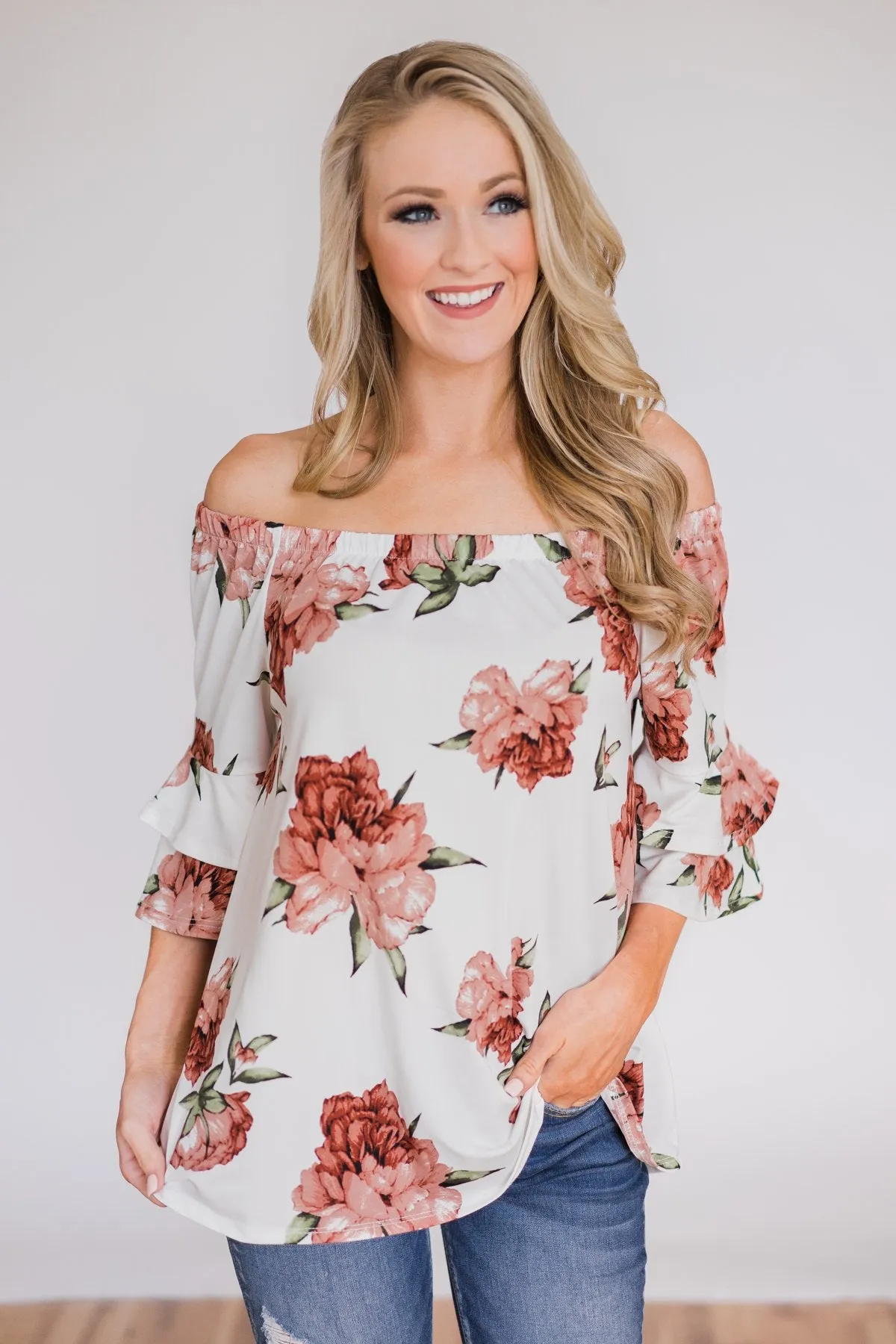 Bring on the Floral Off the Shoulder Top- Ivory