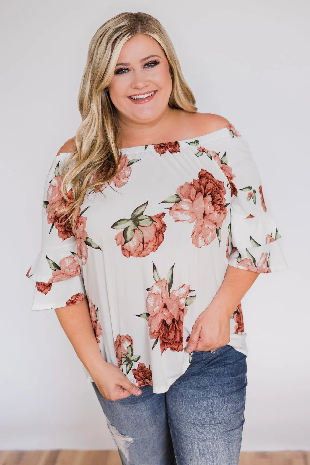 Bring on the Floral Off the Shoulder Top- Ivory