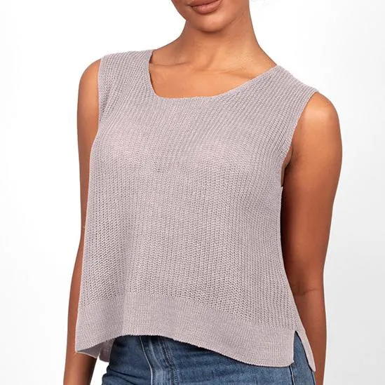 Button Back Sleeveless Top - Linen