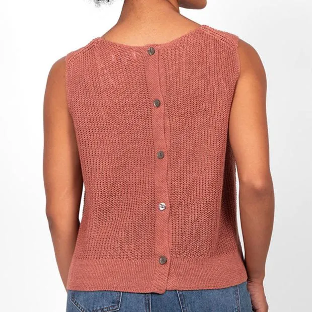 Button Back Sleeveless Top - Terracotta
