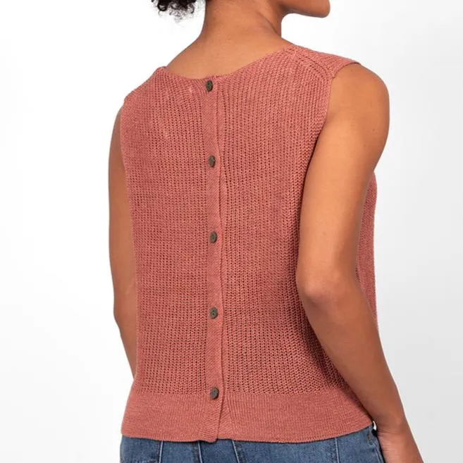 Button Back Sleeveless Top - Terracotta