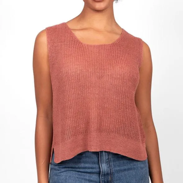 Button Back Sleeveless Top - Terracotta