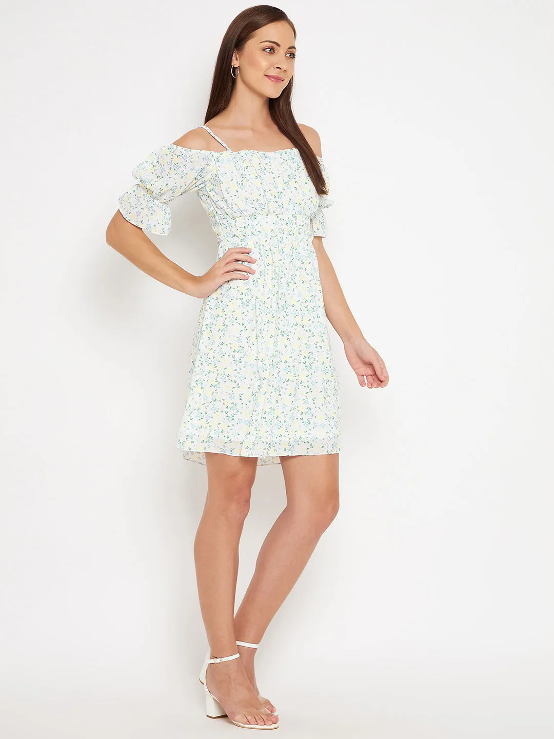 Camla Barcelona Women'S Off White Floral Fit & Flared Dress