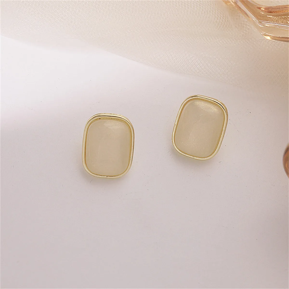 Cats Eye & 18K Gold-Plated Rectangle Stud Earrings