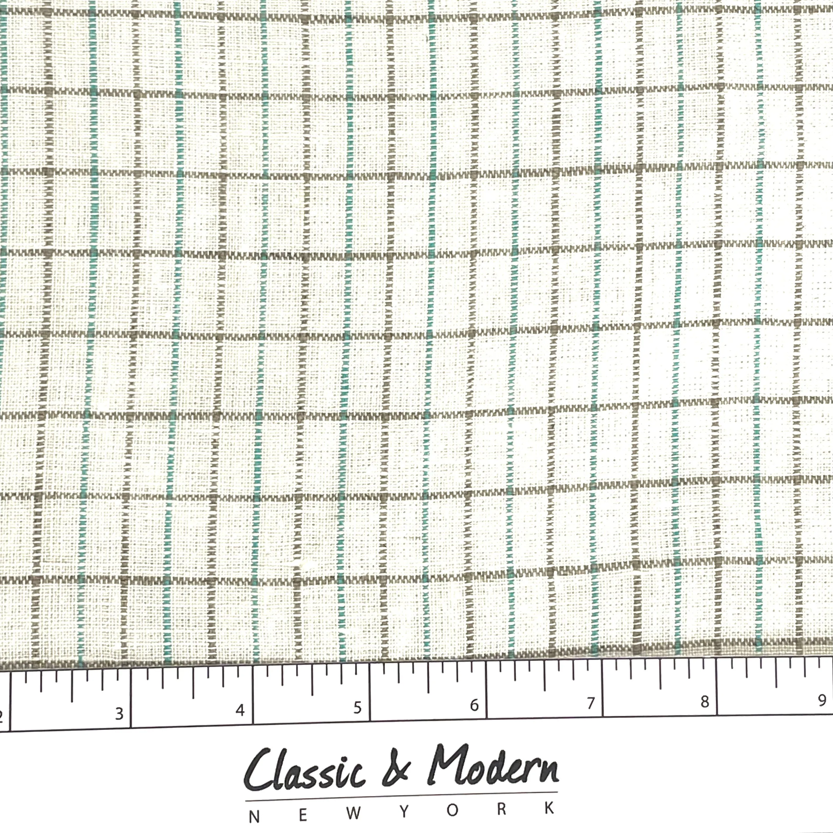 Checker Beige & Green 100% Natural Linen Fabric By The Yard/CL1081