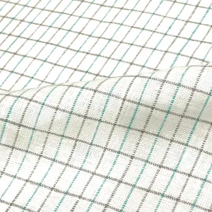 Checker Beige & Green 100% Natural Linen Fabric By The Yard/CL1081