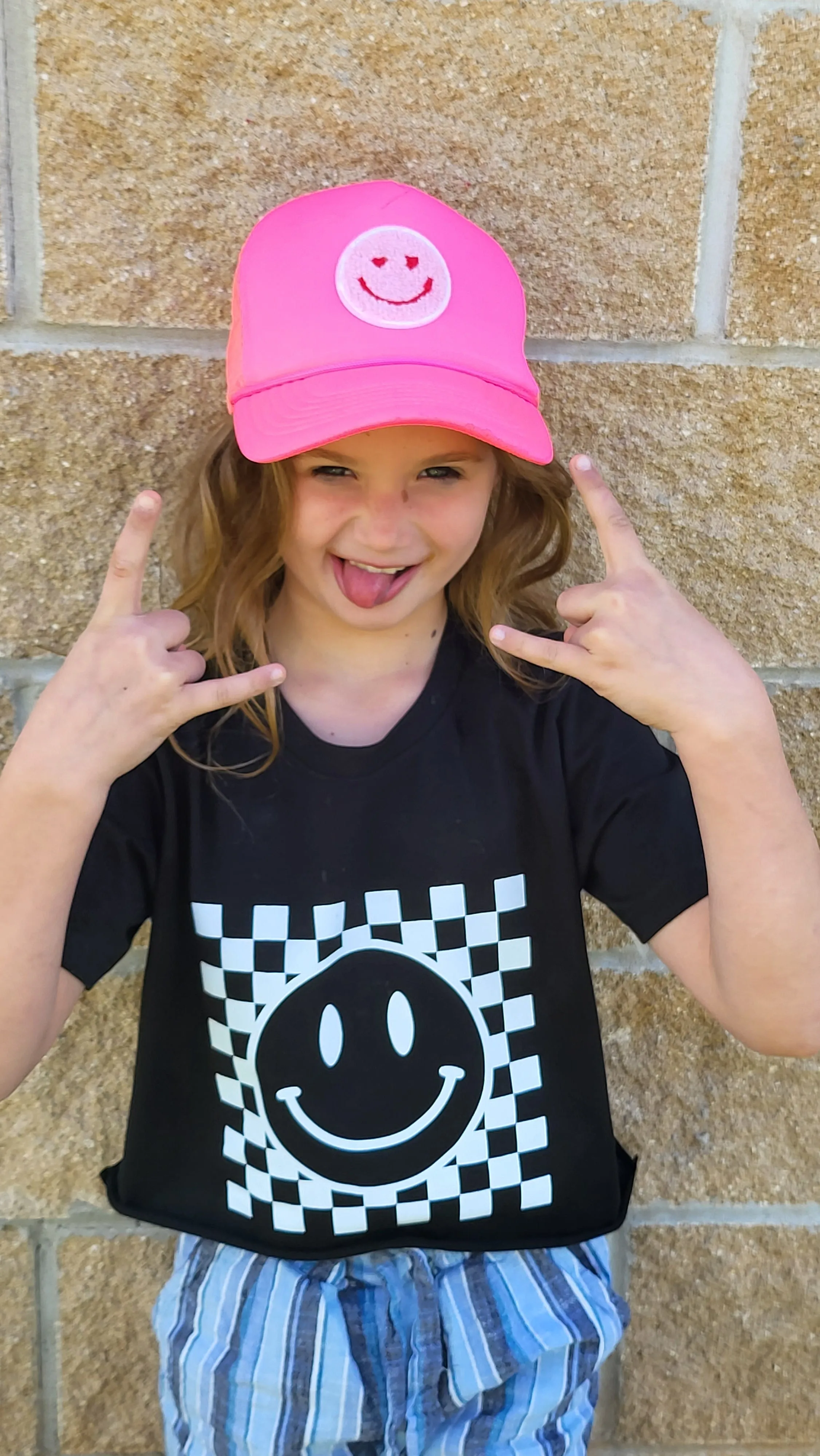 Checkered Happy Smiley Face - Kid’s   Toddler Onesies and Tees