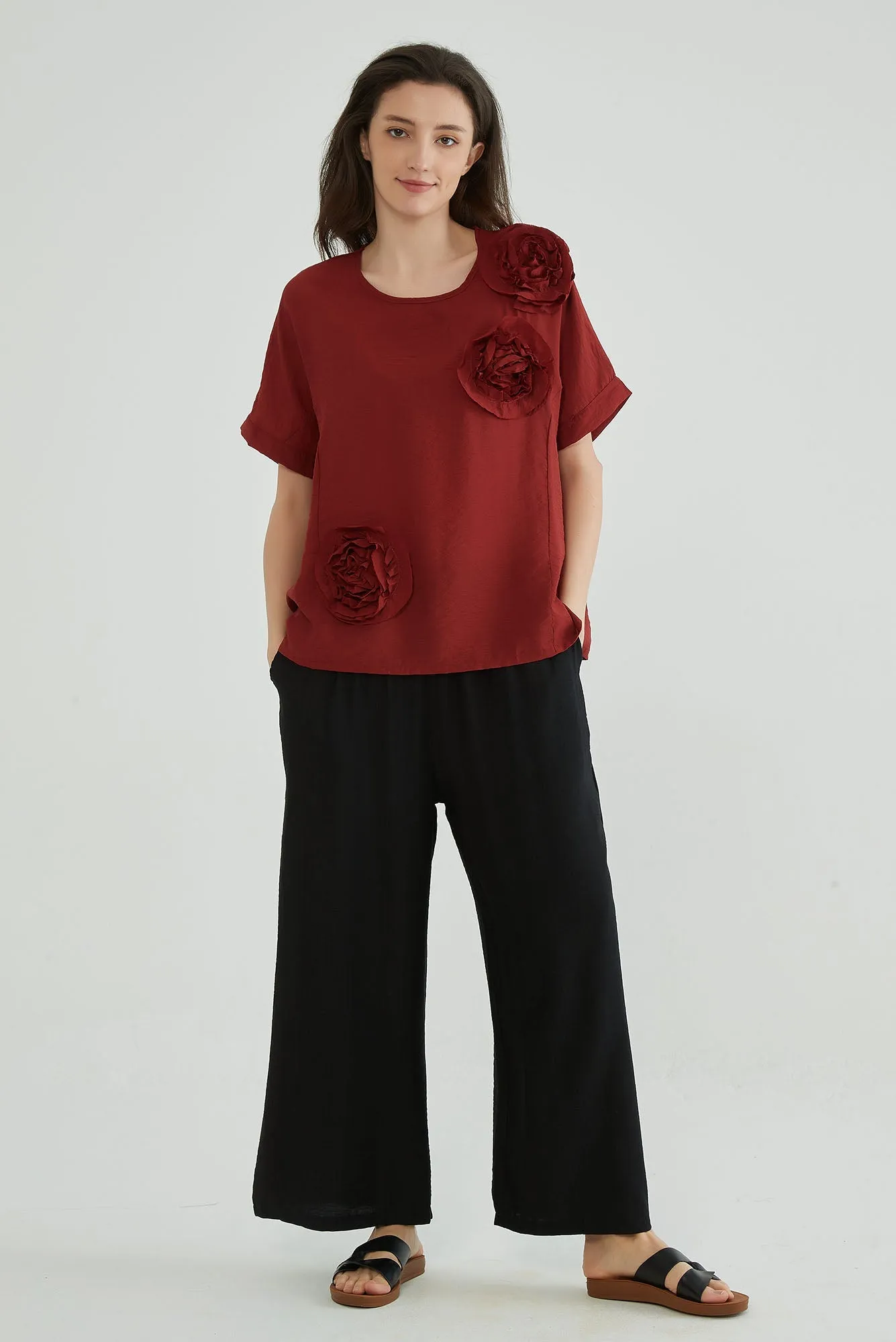 Cherrywood Women Flower Applique Top