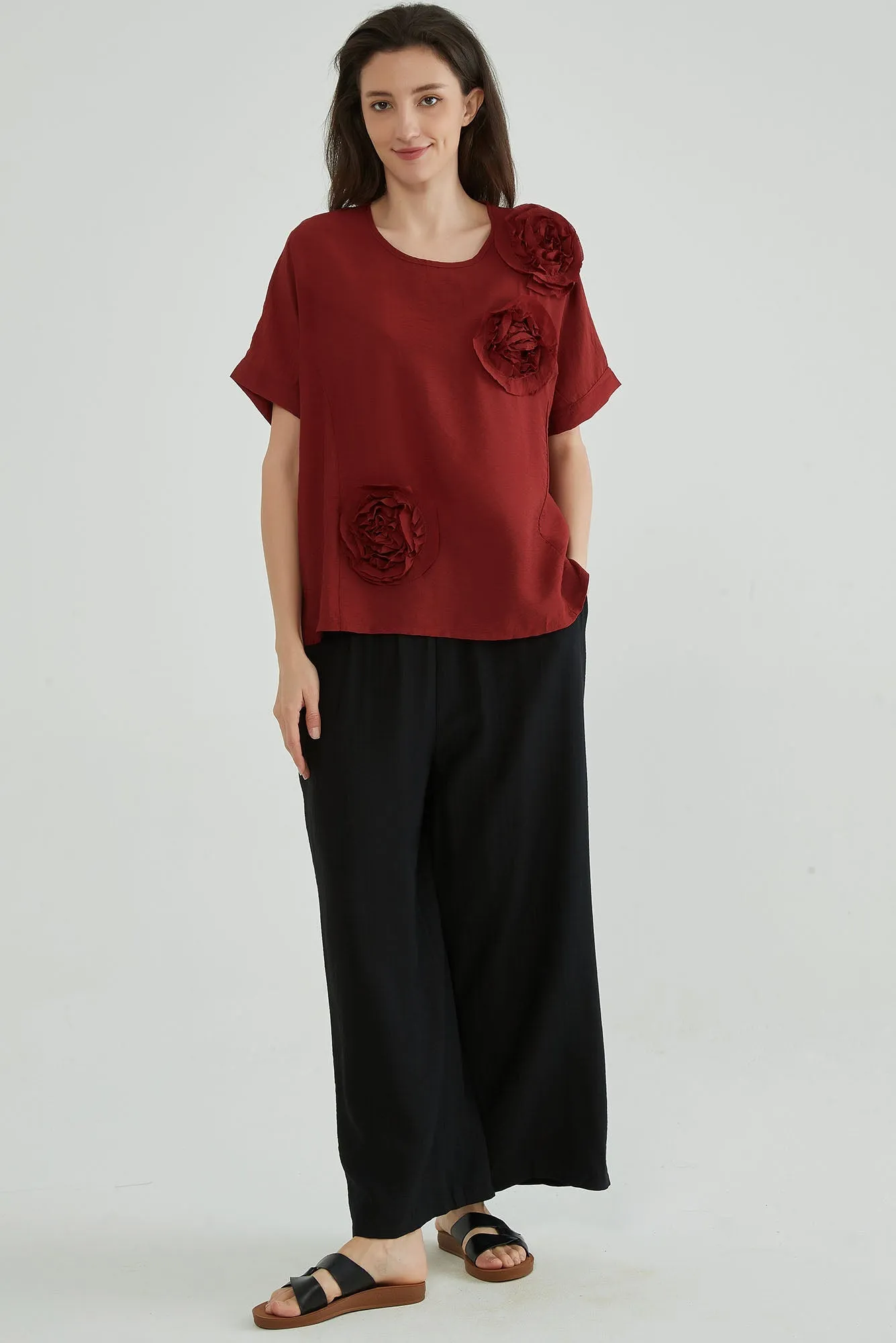 Cherrywood Women Flower Applique Top