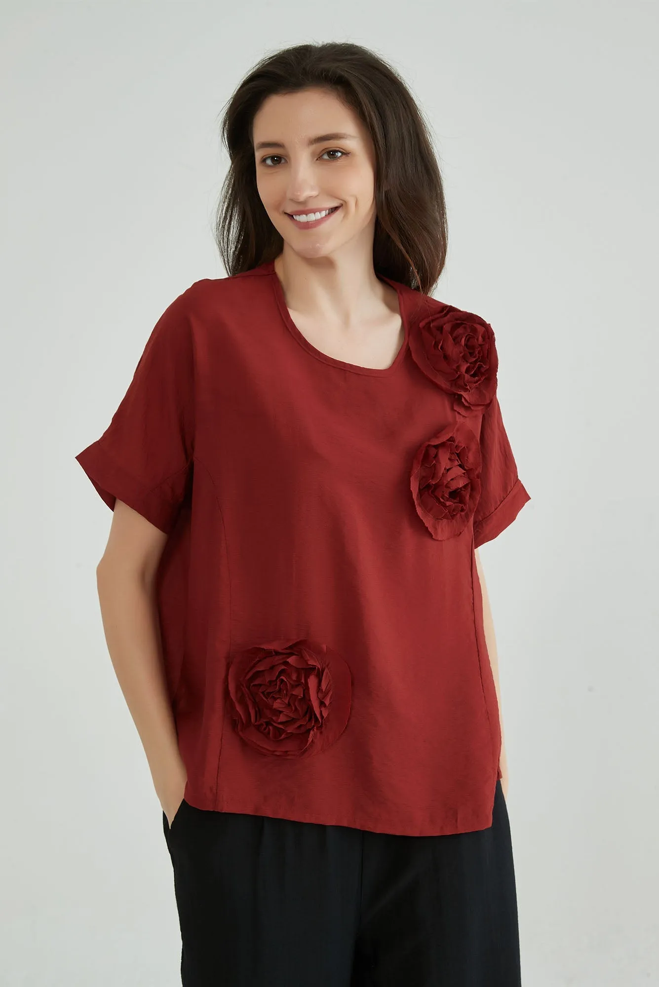 Cherrywood Women Flower Applique Top