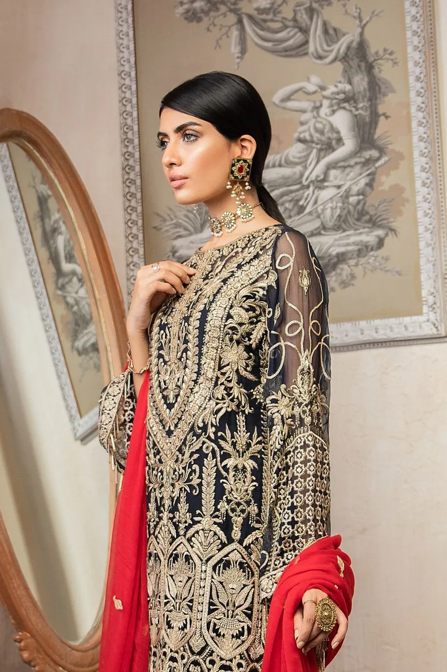 Classic Black And Red Combination Dress In Chiffon # CA120