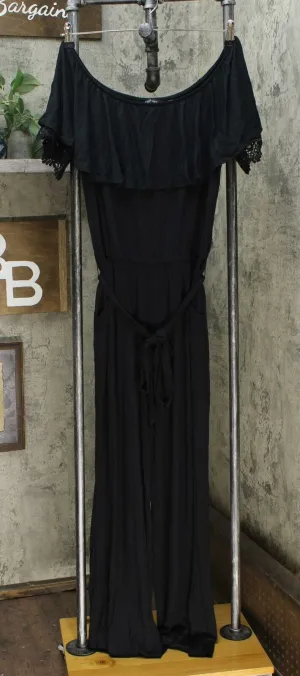 Colleen Lopez Women's Off the Shoulder Jumpsuit With Lace Detail Black Large