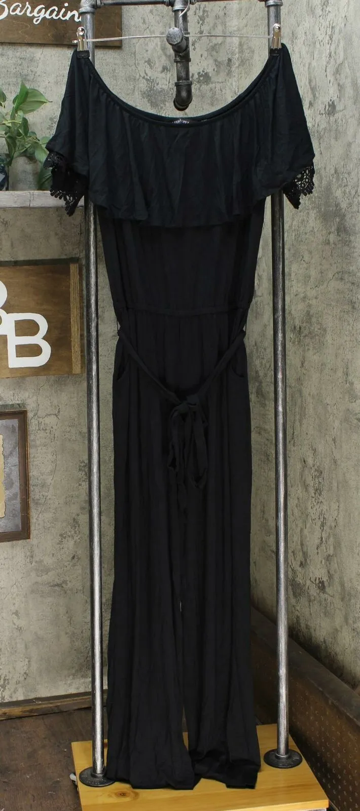 Colleen Lopez Women's Off the Shoulder Jumpsuit With Lace Detail Black Large