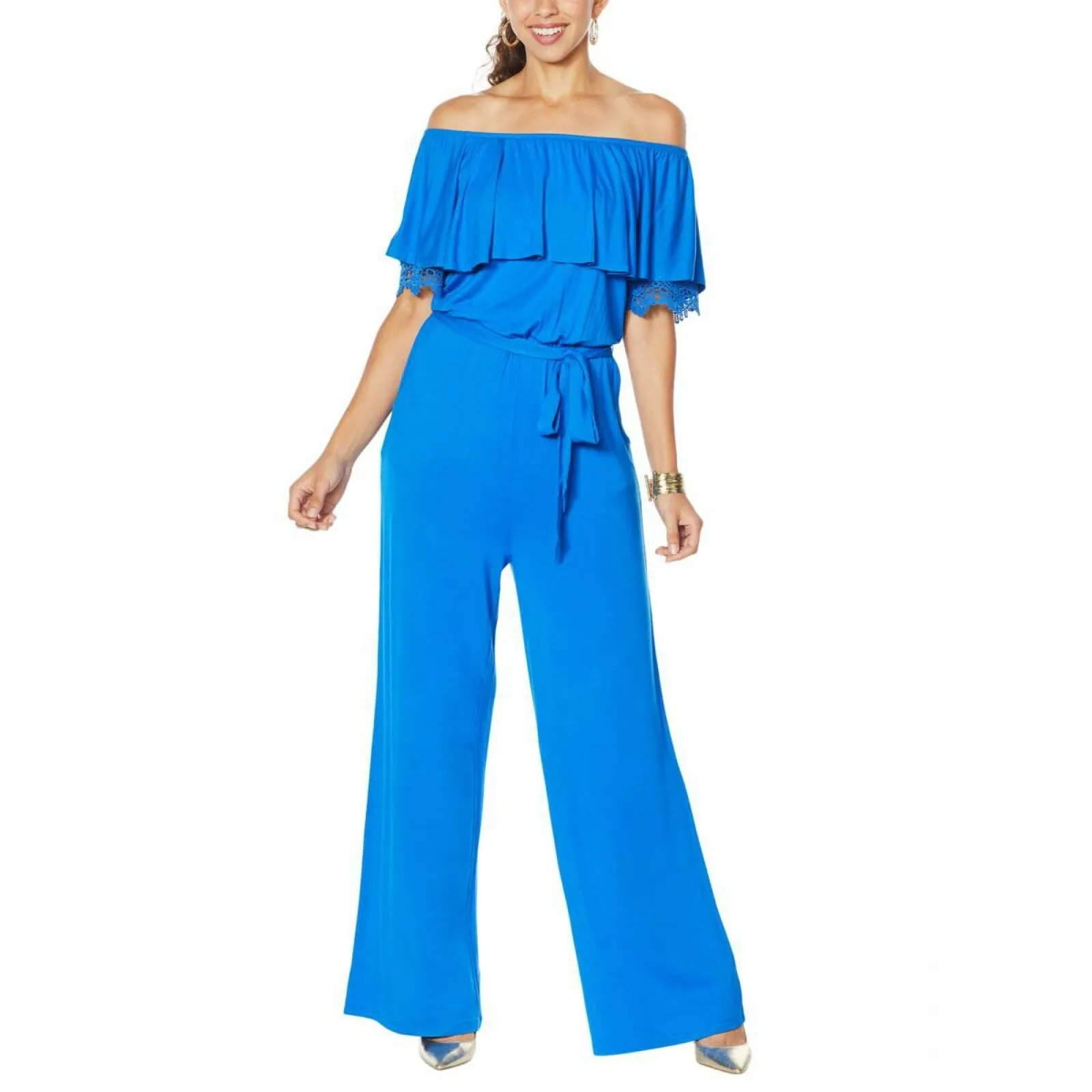 Colleen Lopez Women's Off-the-Shoulder Jumpsuit With Lace Detail