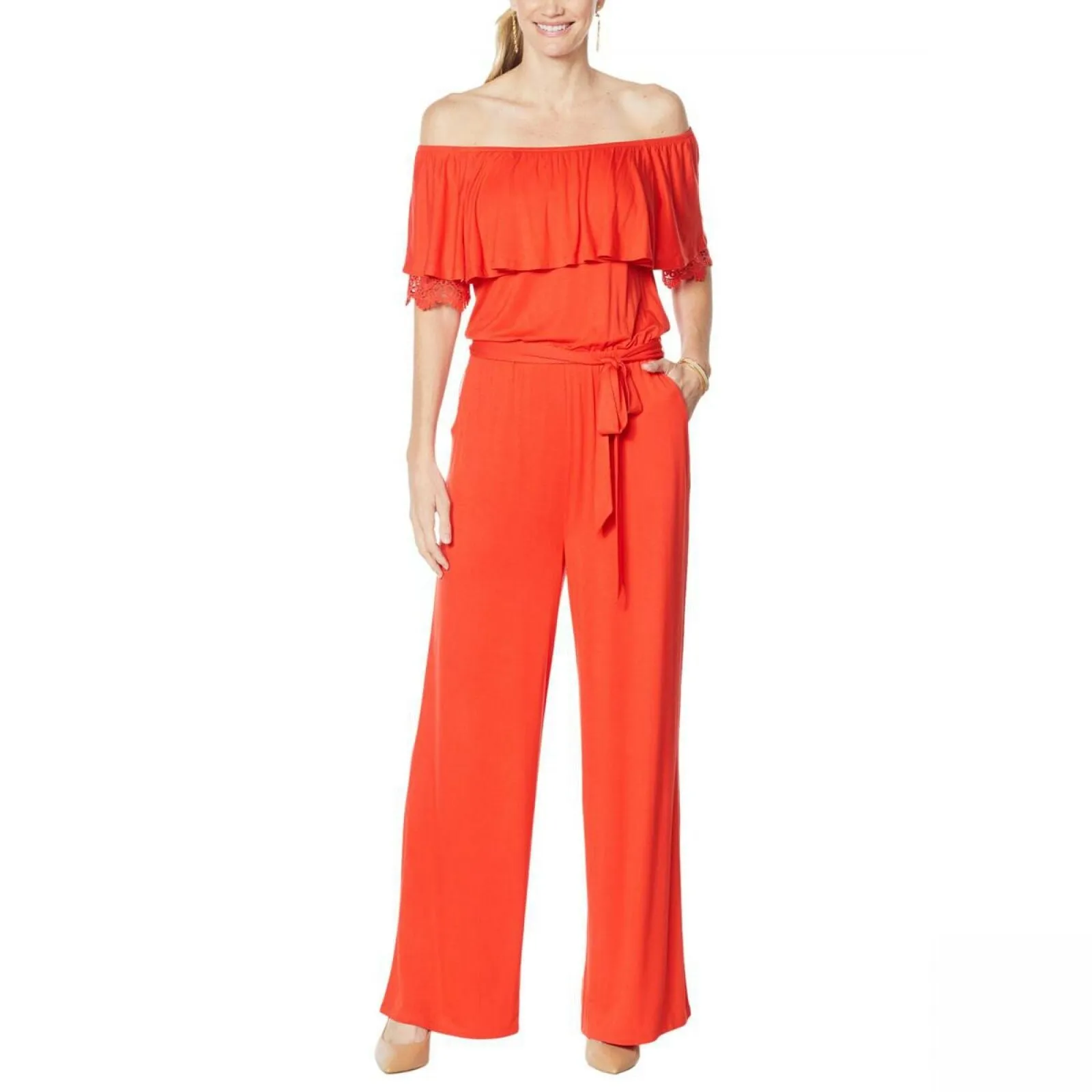 Colleen Lopez Women's Off-the-Shoulder Jumpsuit With Lace Detail