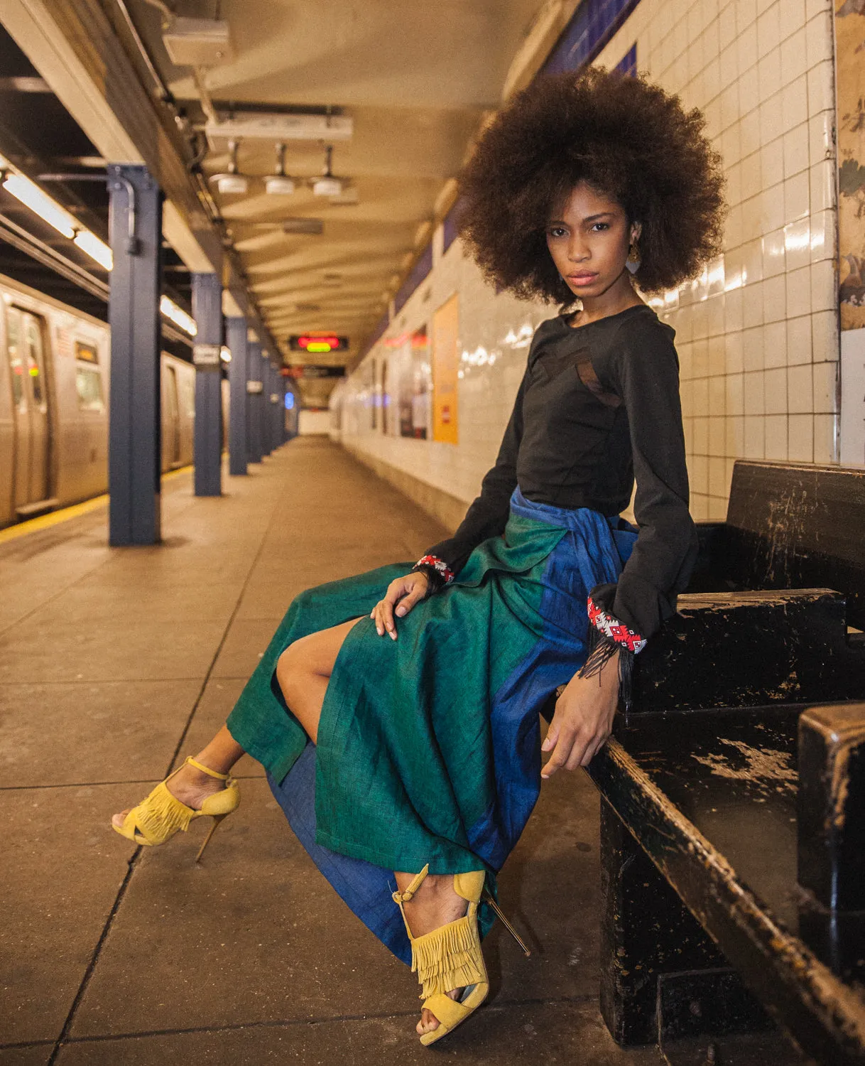 Color block wrap skirt