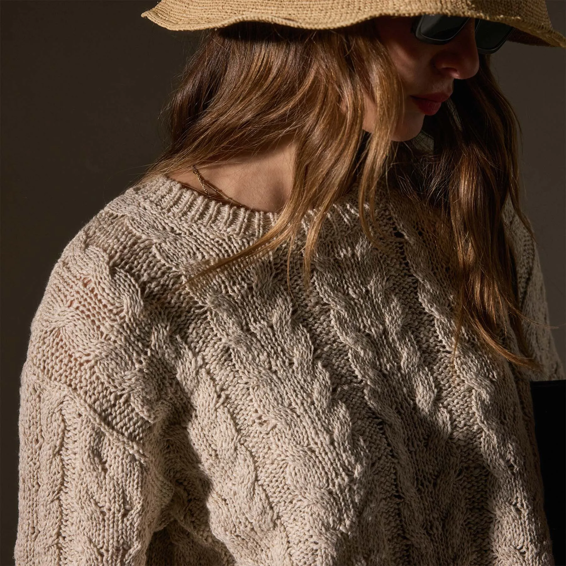 Cotton Linen Chunky Cable Knit Sweater - Natural