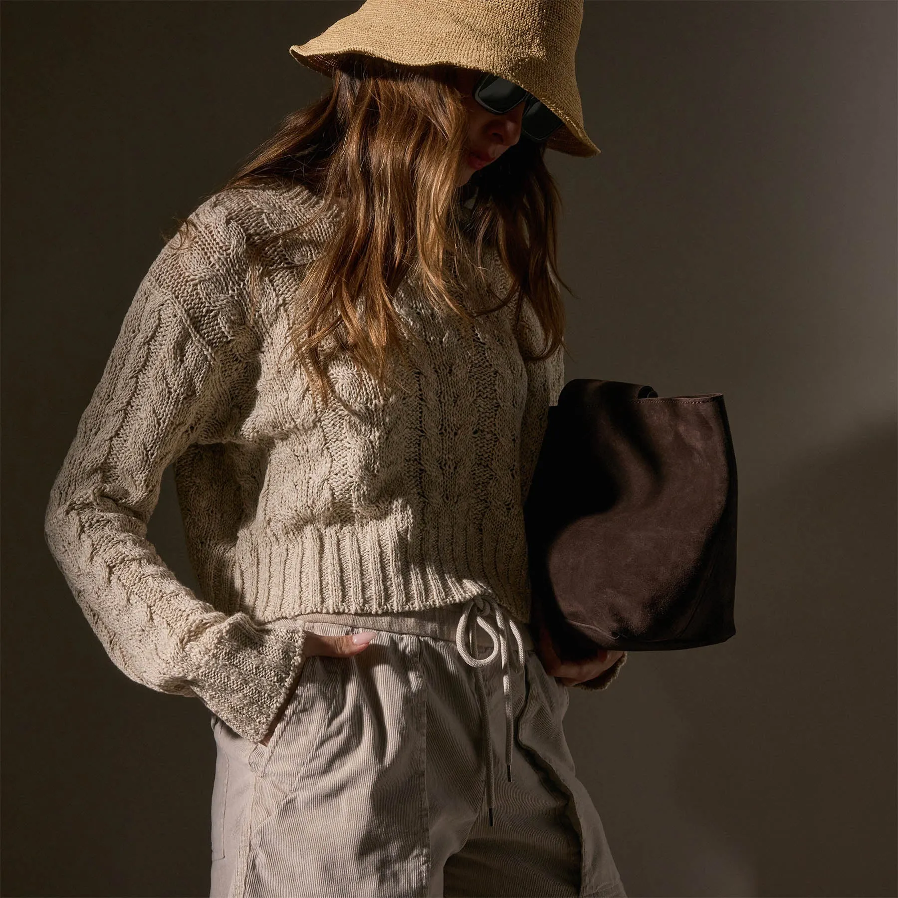 Cotton Linen Chunky Cable Knit Sweater - Natural