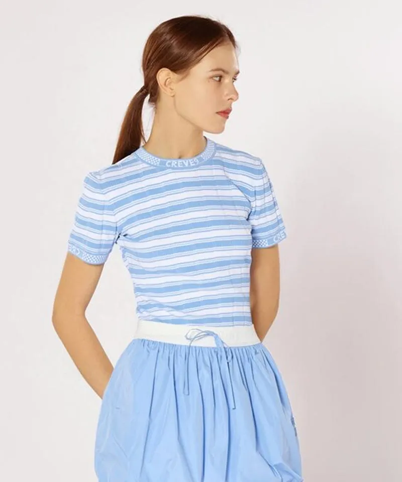 CREVE NINE: Striped Rib Knit - Sky Blue