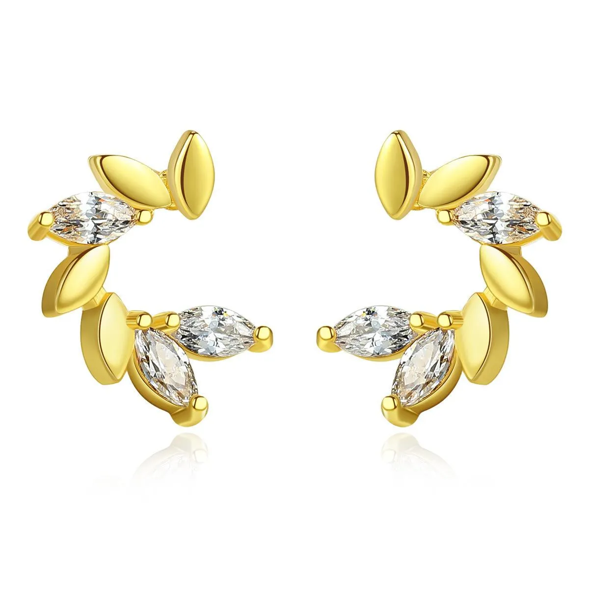 Crystal & 18K Gold-Plated Botanical Stud Earrings