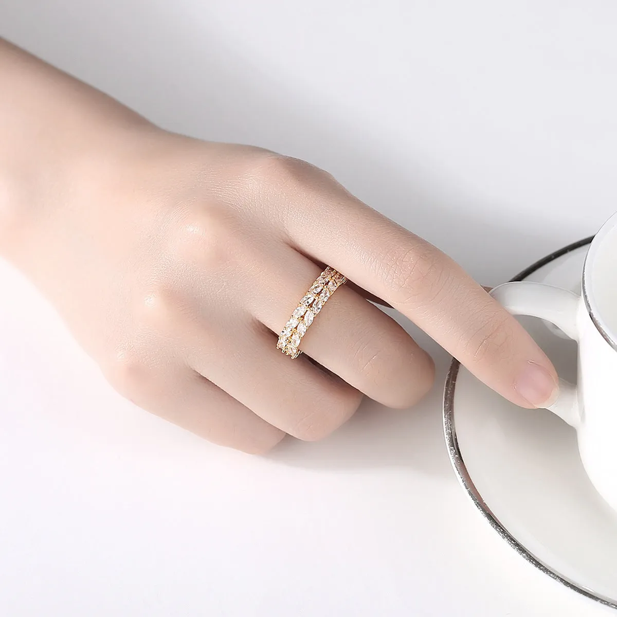 Crystal & 18K Gold-Plated Ear Of Wheat Open Ring
