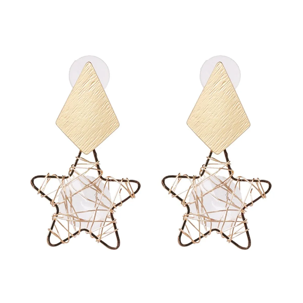 Crystal & 18K Gold-Plated Geometric Star Drop Earrings