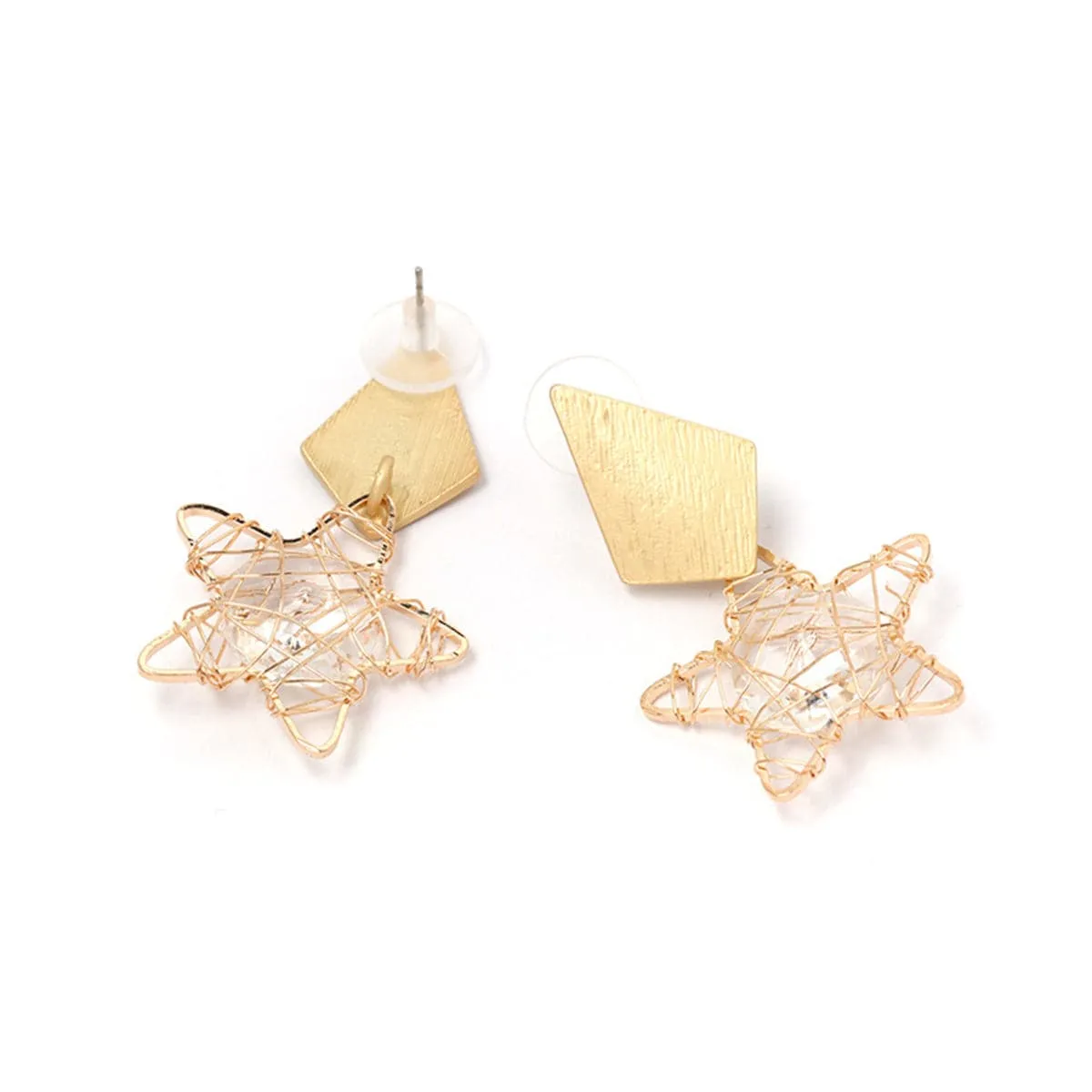 Crystal & 18K Gold-Plated Geometric Star Drop Earrings
