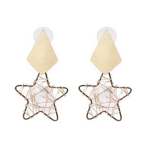 Crystal & 18K Gold-Plated Geometric Star Drop Earrings