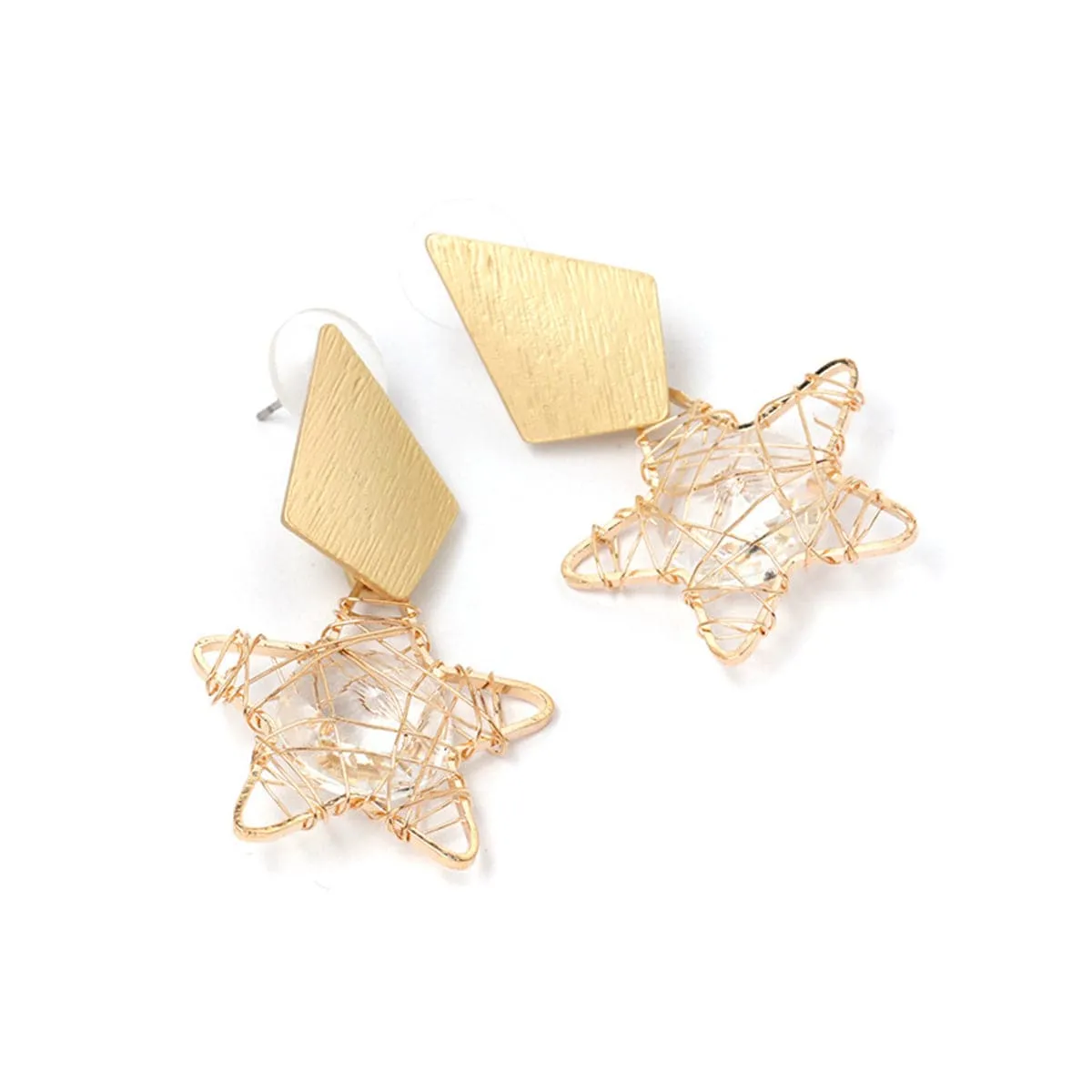 Crystal & 18K Gold-Plated Geometric Star Drop Earrings
