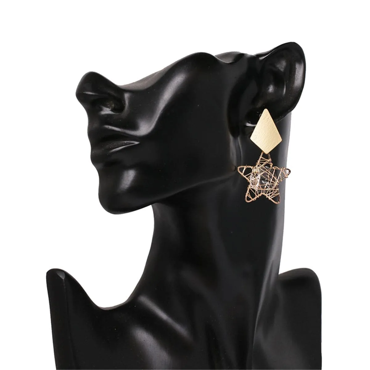 Crystal & 18K Gold-Plated Geometric Star Drop Earrings