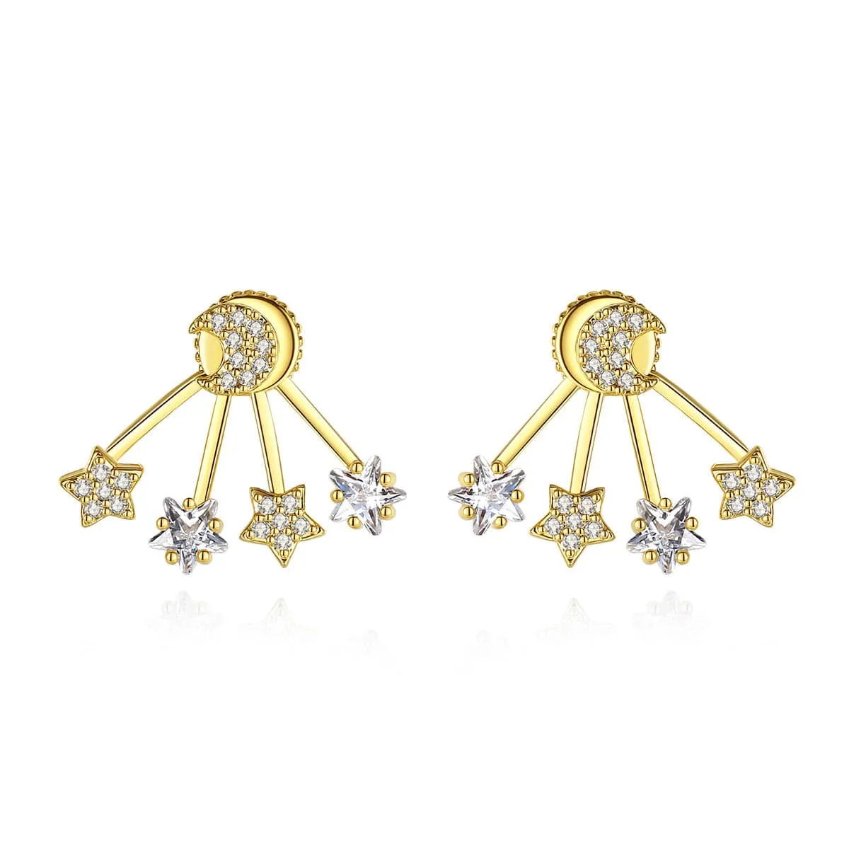 Crystal & 18K Gold-Plated Moon & Star Ear Jackets
