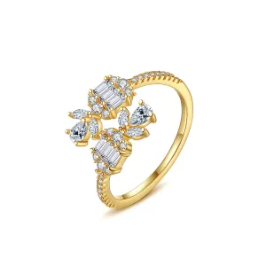 Crystal & Cubic Zirconia 18K Gold-Plated Botanical Bypass Ring