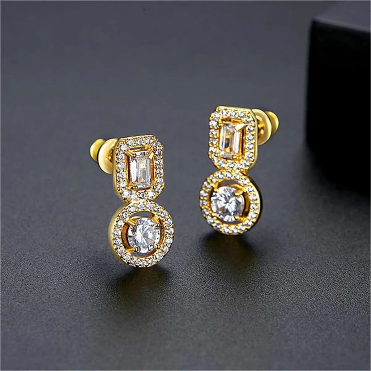 Crystal & Cubic Zirconia 18K Gold-Plated Geometric Round Drop Earrings