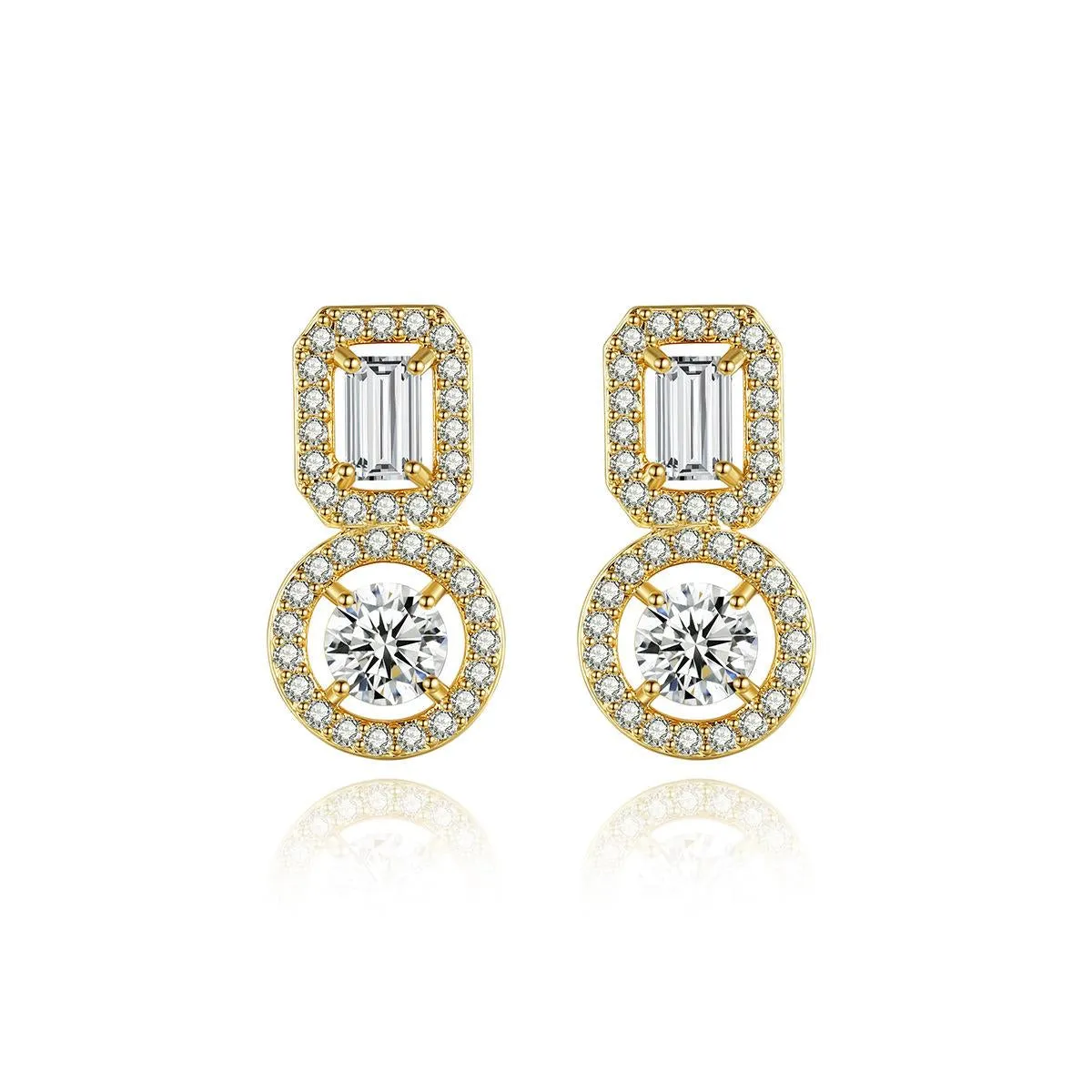 Crystal & Cubic Zirconia 18K Gold-Plated Geometric Round Drop Earrings