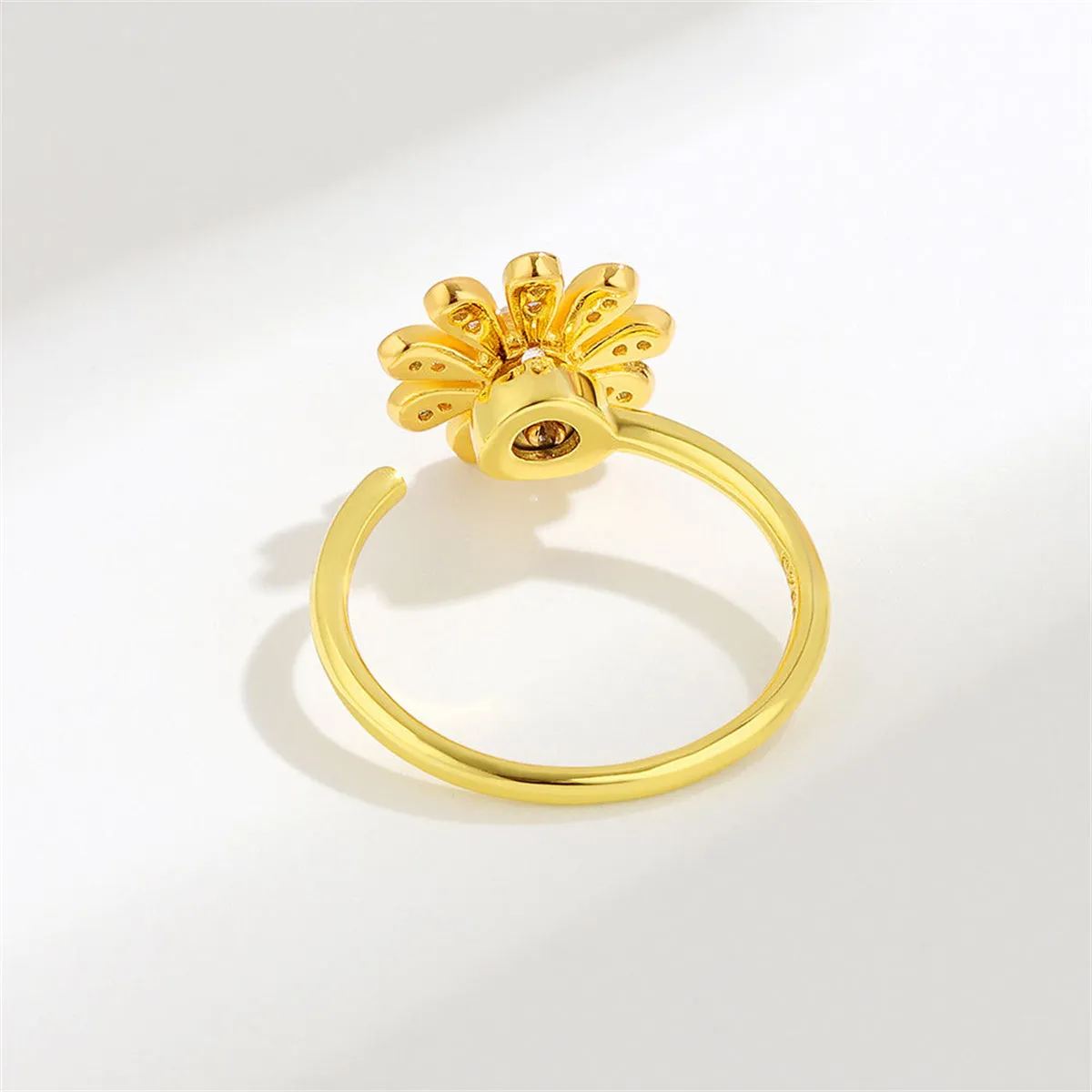 Crystal & Cubic Zirconia 18K Gold-Plated Rotating Flower Open Ring