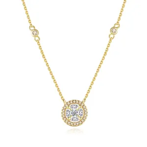 Crystal & Cubic Zirconia 18K Gold-Plated Round Halo Pendant Necklace