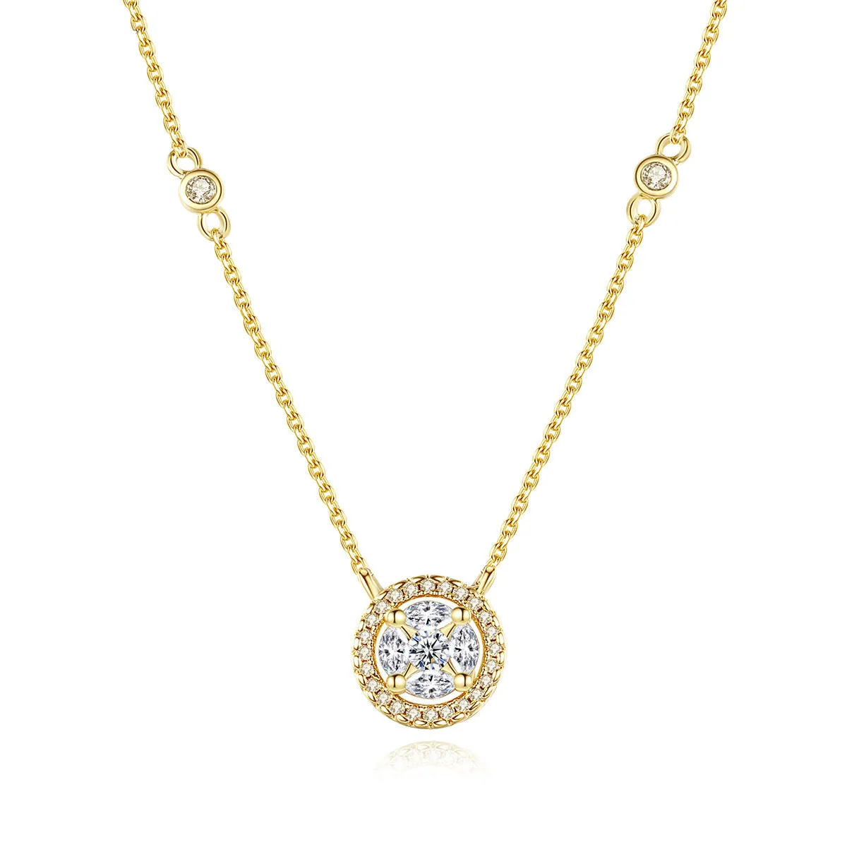 Crystal & Cubic Zirconia 18K Gold-Plated Round Halo Pendant Necklace