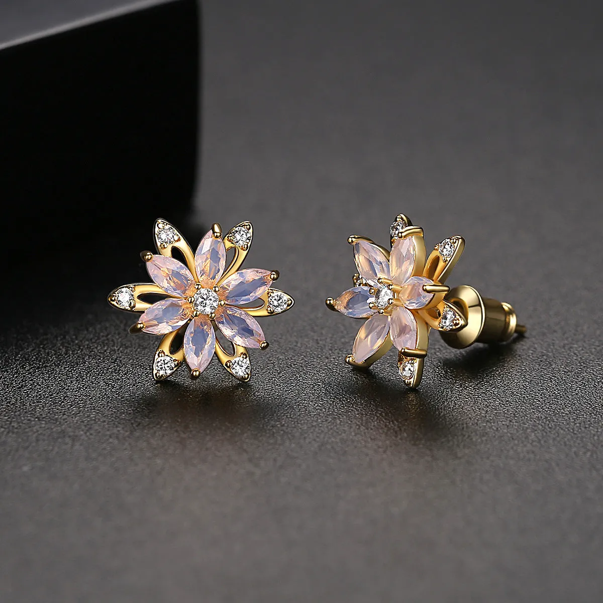 Crystal & Cubic Zirconia Lotus Flower Stud Earrings