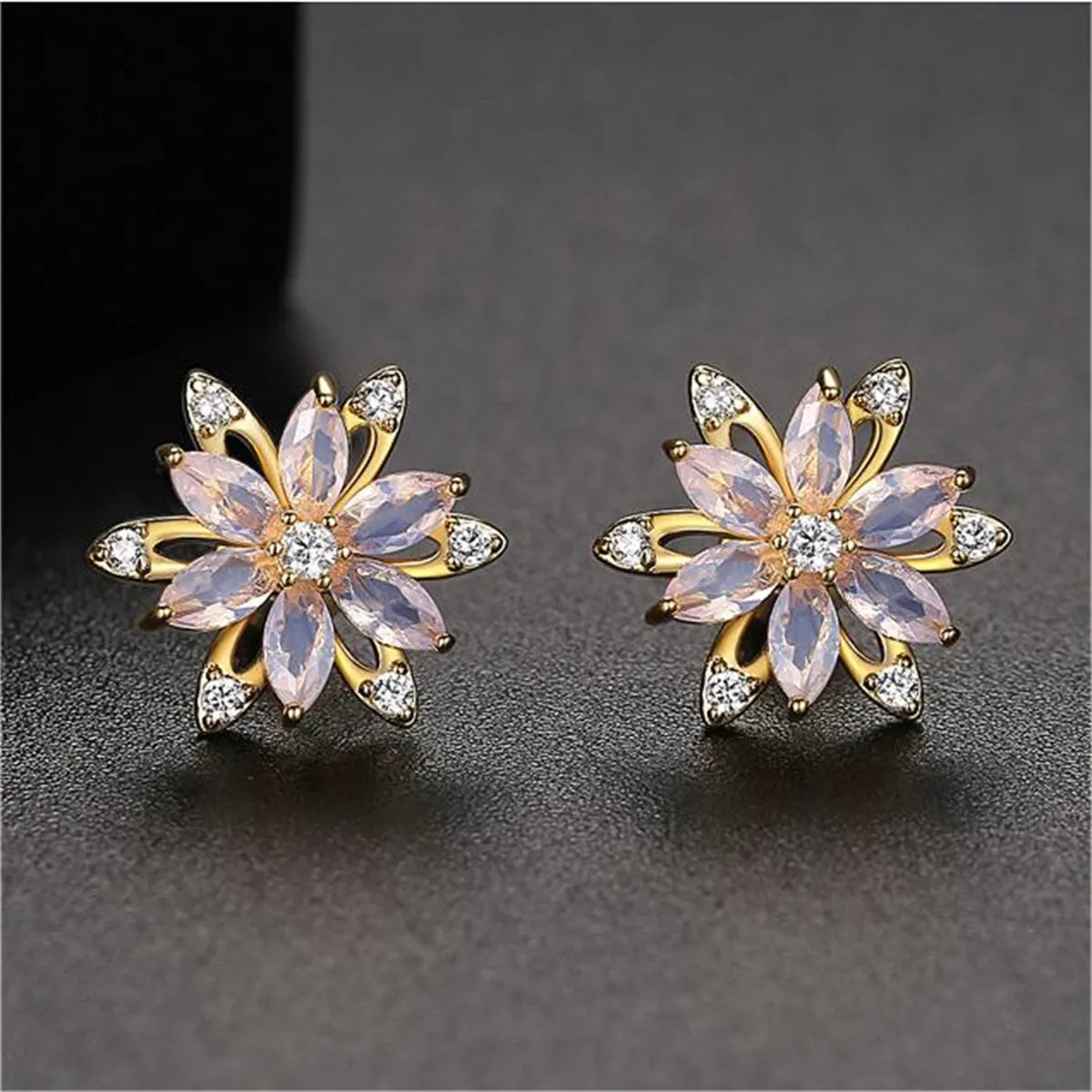 Crystal & Cubic Zirconia Lotus Flower Stud Earrings
