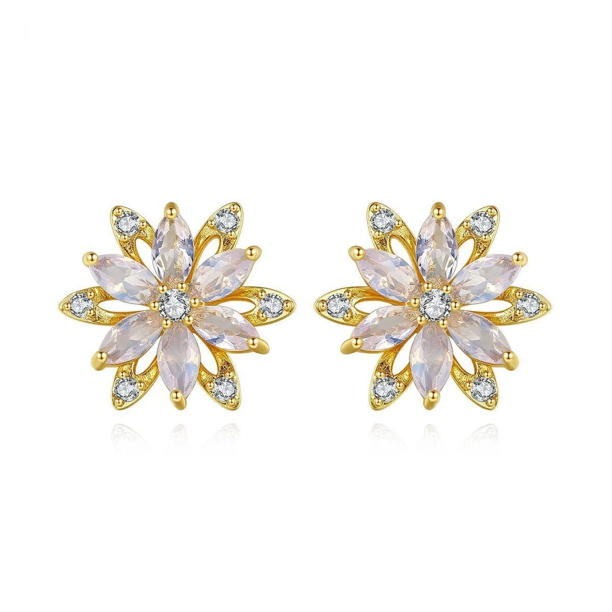 Crystal & Cubic Zirconia Lotus Flower Stud Earrings