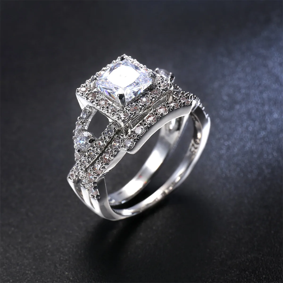 Crystal & Cubic Zirconia Openwork Princess-Cut Ring