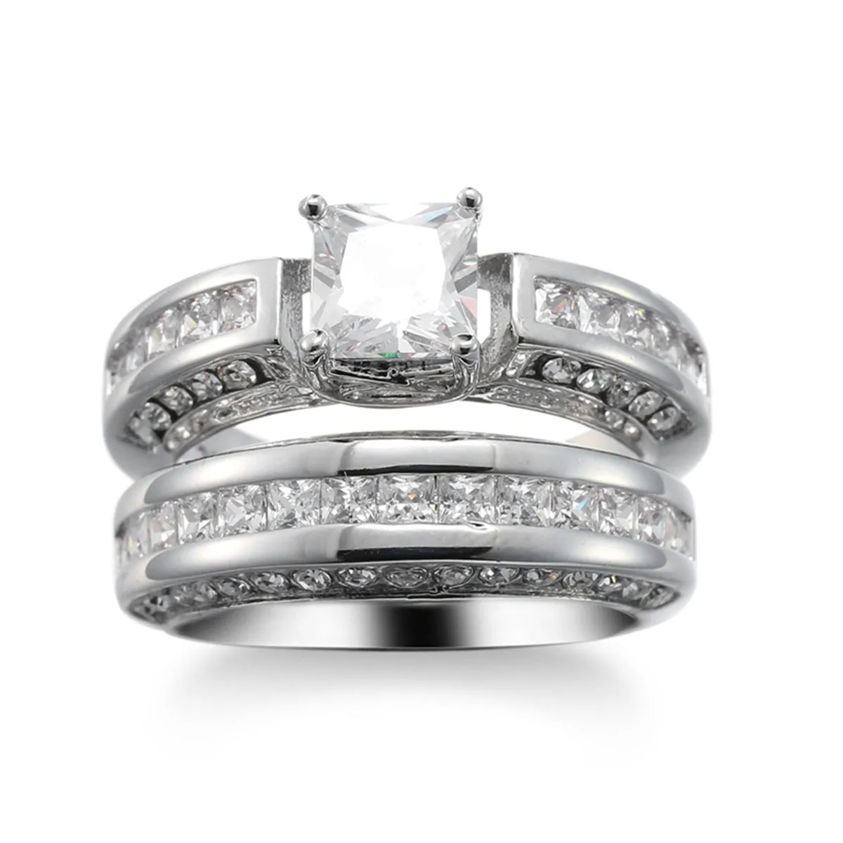 Crystal & Cubic Zirconia Princess-Cut Ring Set