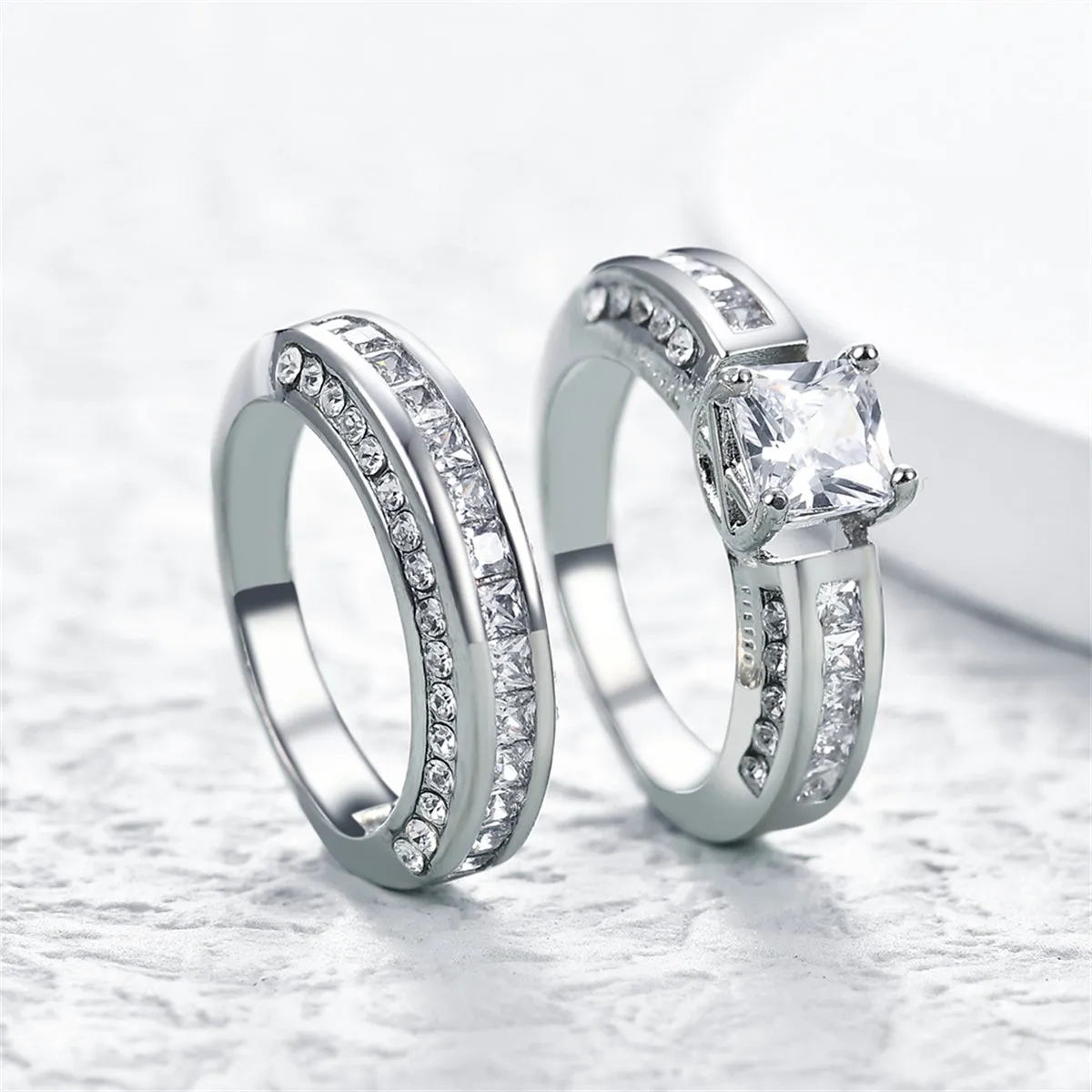 Crystal & Cubic Zirconia Princess-Cut Ring Set