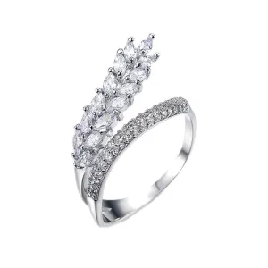 Crystal & Cubic Zirconia Silver-Plated Bypass Ring