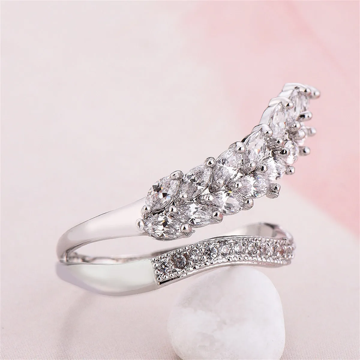 Crystal & Cubic Zirconia Silver-Plated Bypass Ring