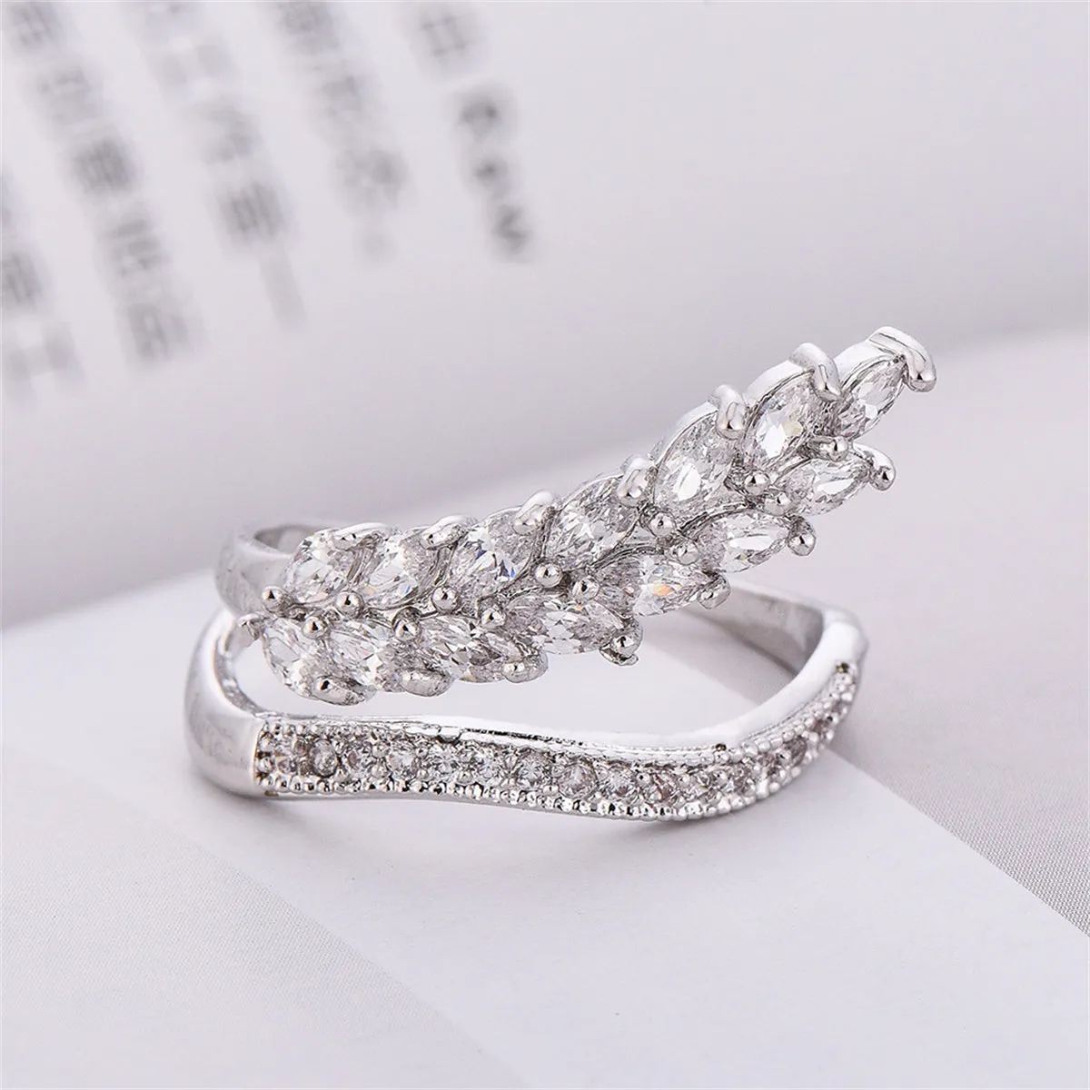 Crystal & Cubic Zirconia Silver-Plated Bypass Ring