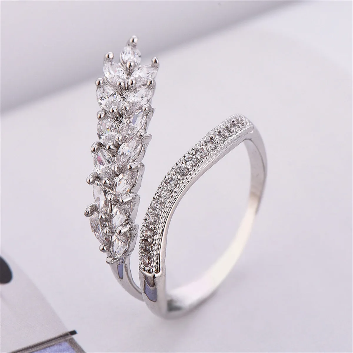 Crystal & Cubic Zirconia Silver-Plated Bypass Ring